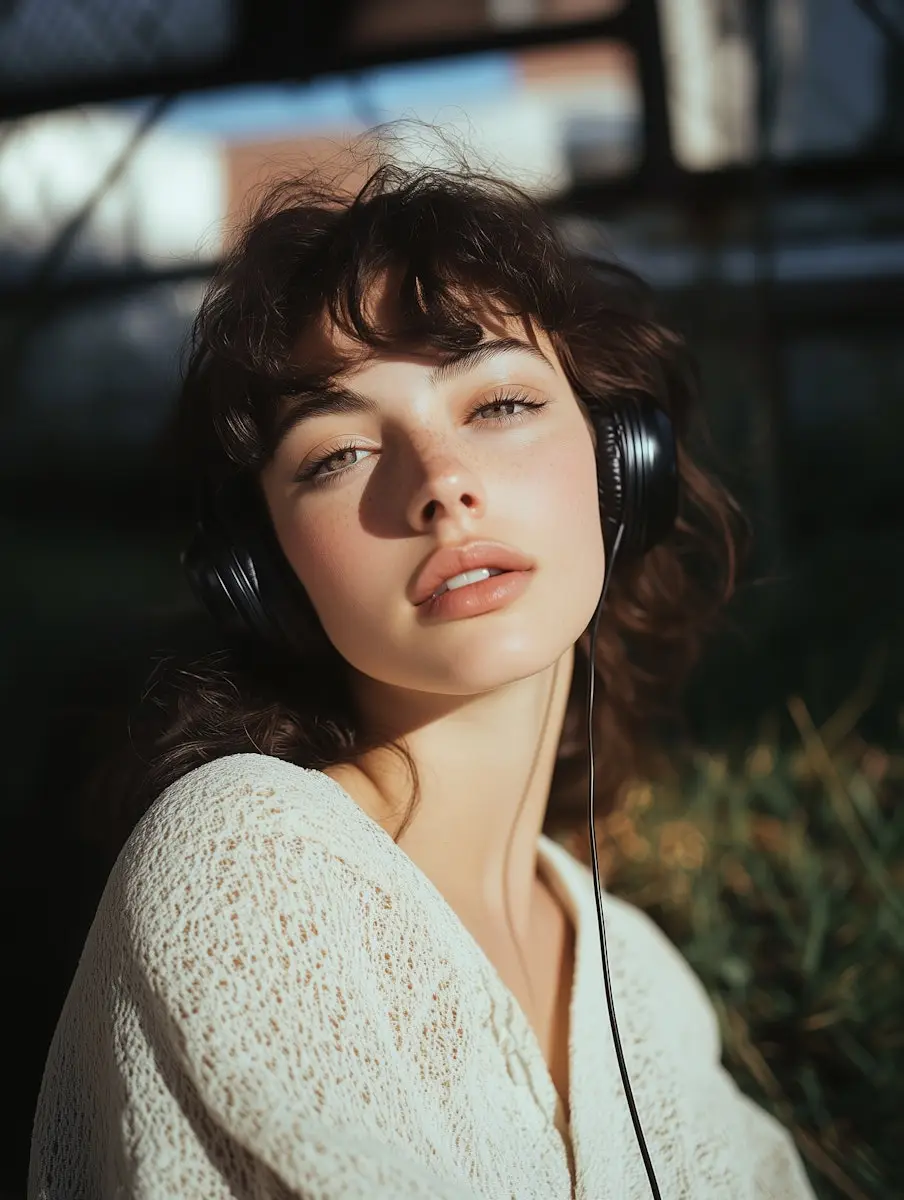 model showcasing headphone